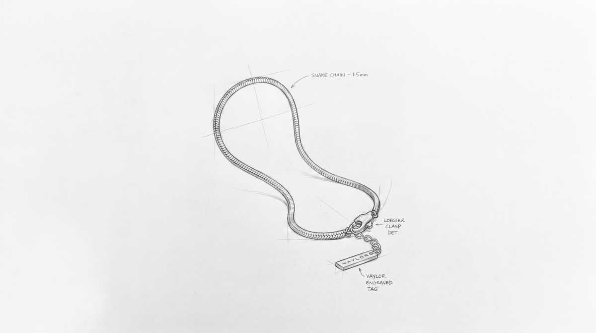 Technical drawing of a necklace on a white background